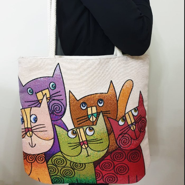 Kedi Goblen Dokuma Kumaş Heybe Çanta