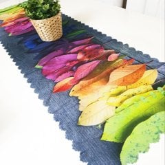 Trendy Renkli Yapraklar Model Dekoratif Runner 40x140cm