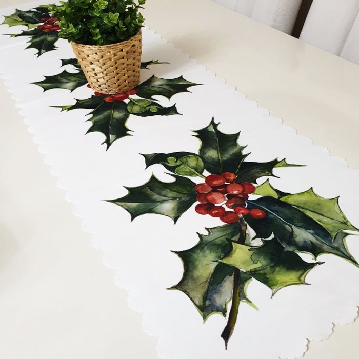 Yeşil Yapraklar  Dekoratif Runner Örtü 40x140cm