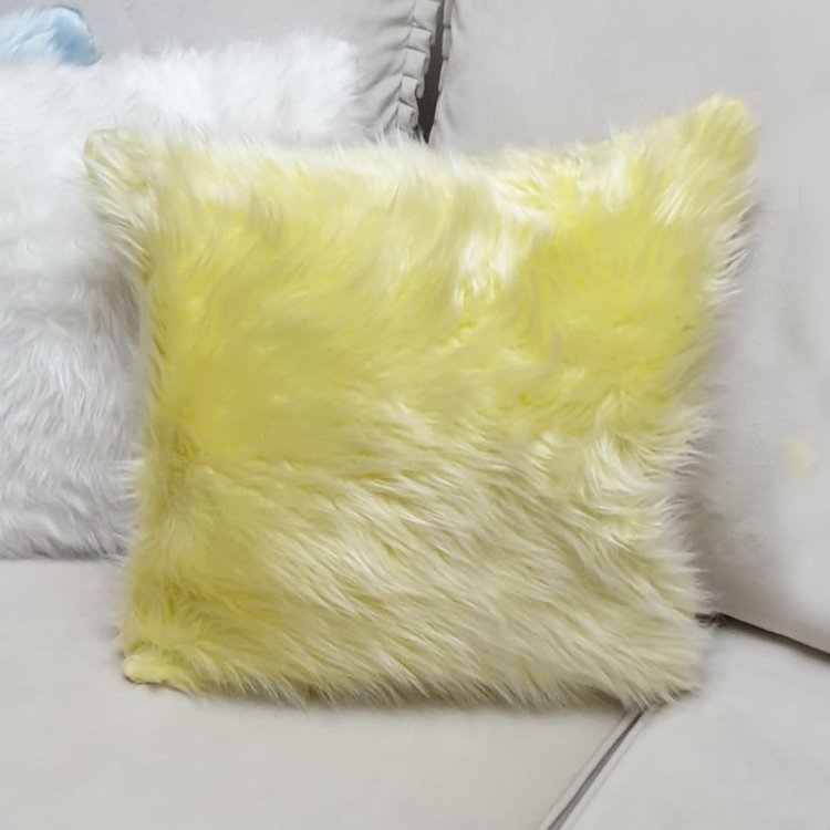 Peluş Kırlent Kılıfı Sarı 43x43cm