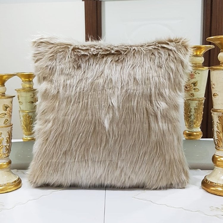 Peluş Kırlent Kılıfı Bej 43x43cm