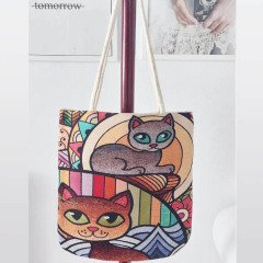 Kediler Desen Goblen Dokuma Kumaş Heybe Çanta 35x55cm Kırlent Kılıfı