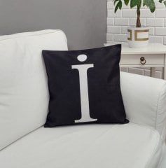 Harf Baskılı Siyah Kırlent Kılıfı 43x43cm