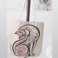 Kediler Desen Goblen Dokuma Kumaş Heybe Çanta 35x55cm Kırlent Kılıfı