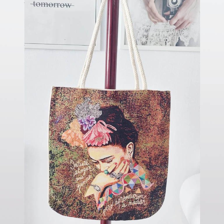 Frida Desen Goblen Dokuma Kumaş Heybe Çanta