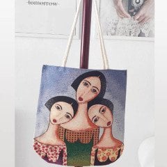 Kızlar Desen Goblen Dokuma Kumaş Heybe Çanta