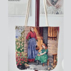 Tablo Desen Goblen Dokuma Kumaş Heybe Çanta