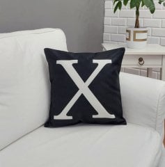 Harf Baskılı Siyah Kırlent Kılıfı 43x43cm