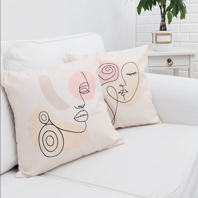 Calm Faces Temalı Kırlent Kılıfı 2li Kombin Set