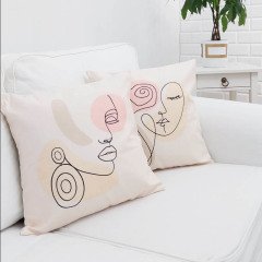 Calm Faces Temalı Kırlent Kılıfı 2li Kombin Set