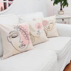 Calm Faces Temalı Kırlent Kılıfı 3'lü Kombin Set