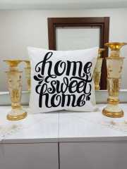 Beyaz & Siyah Home Sweet Yazılı Dekoratif Kırlent Kılıfı