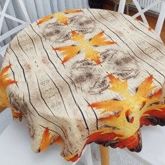 Kuru Yaprak Desen Yuvarlak Masa Örtüsü 135x135cm