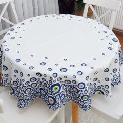 Nazar Boncukları Desen Yuvarlak Masa Örtüsü 135x135cm