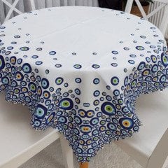Nazar Boncuğu Desen Kare Masa Örtüsü 140x140cm
