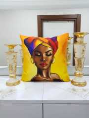 Sarı & Renkli Gold Küpeli Afrikalı Desenli Dekoratif Kırlent Kılıfı