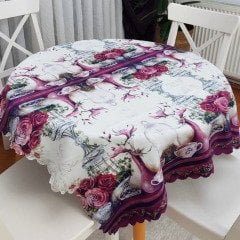 Fincan Desen Kare Masa Örtüsü 140x140cm