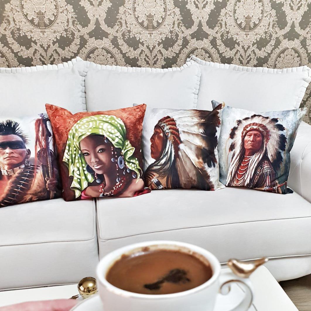 Kızılderili Kırlent 4 lü Kombin Set