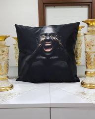Gold Işıltılı Kadın Görselli Dekoratif Kırlent Kılıfı