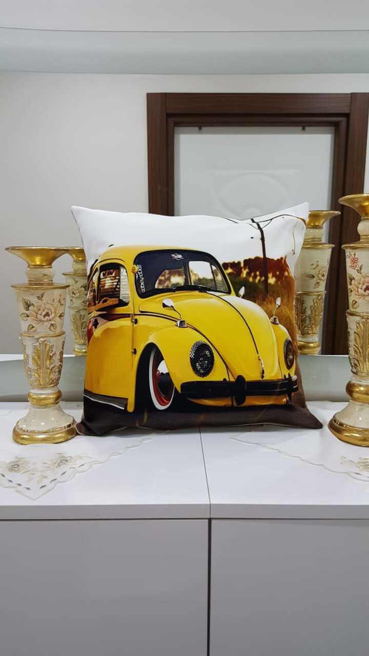 Sarı Vosvos Araba Desenli Dekoratif Kırlent Kılıfı