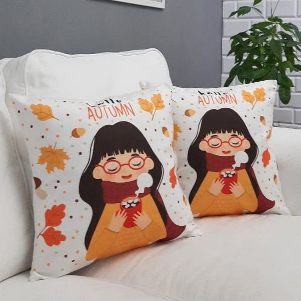 Sonbahar Temalı Kırlent Kılıfı 2li Kombin Set