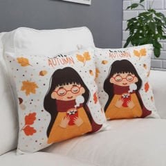 Sonbahar Temalı Kırlent Kılıfı 2li Kombin Set