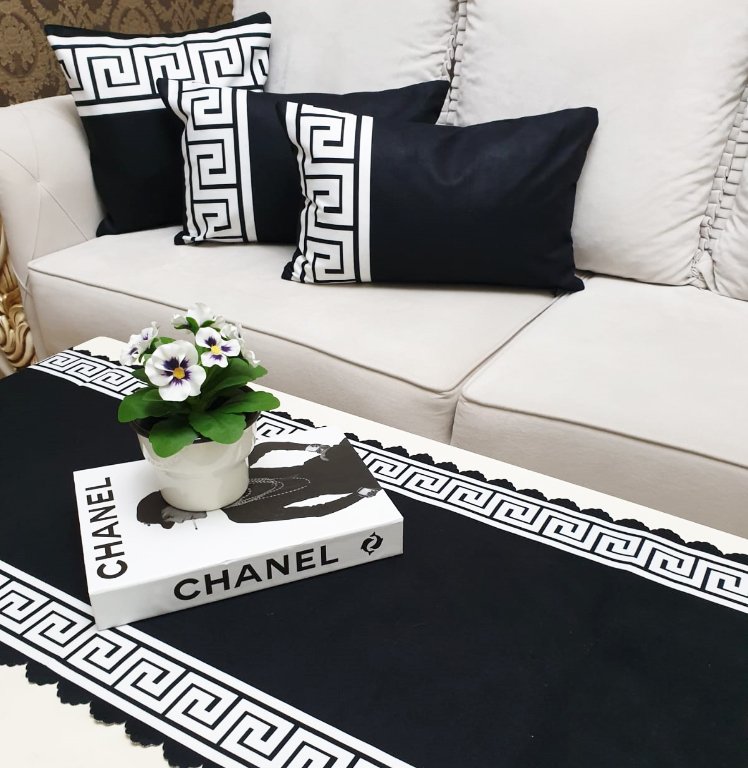 Trend Hitit Desen Siyah Beyaz 4 lü Kombin Set