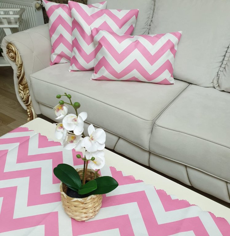 Zigzag Desen Pembe Beyaz 4 lü Kombin Set