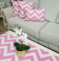 Zigzag Desen Pembe Beyaz 4 lü Kombin Set