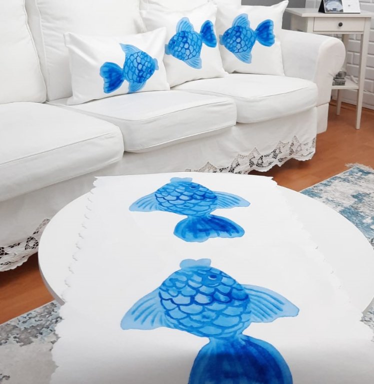 Marin Mavi Balıklar Baskılı 4 lü Kombin Set