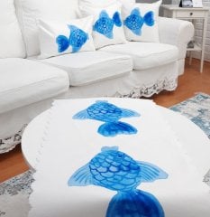 Marin Mavi Balıklar Baskılı 4 lü Kombin Set