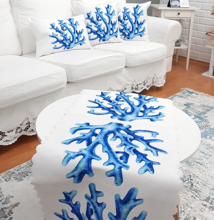 Marin Mavi Mercan Baskılı 4 lü Kombin Set