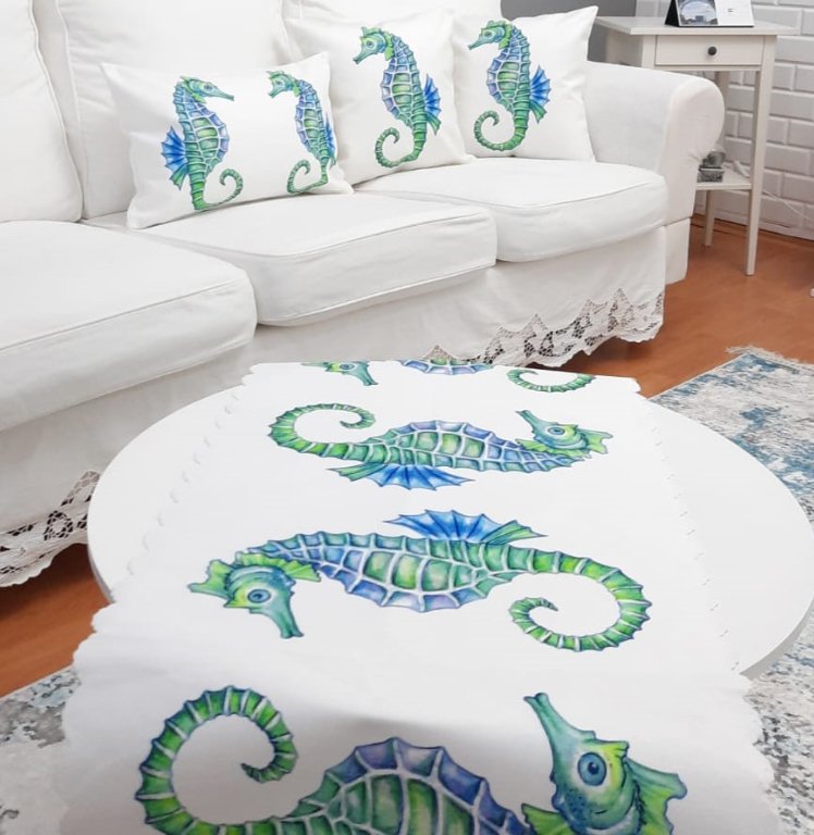 Marin Deniz Atı Baskılı 4 lü Kombin Set