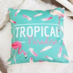 Yeşil & Pembe Tropical Paradise Flamingo Desenli Dekoratif Kırlent Kılıfı