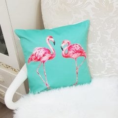 Yeşil & Pembe İkili Flamingo Desenli Dekoratif Kırlent Kılıfı