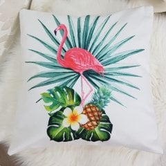 Yeşil & Pembe Ananaslı Flamingo Desenli Dekoratif Kırlent Kılıfı