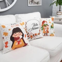 Sonbahar Temalı Kırlent Kılıfı 3'lü Kombin Set