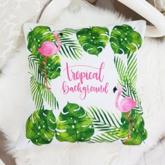 Beyaz & Yeşil Tropical Background Flamingo Desenli Dekoratif Kırlent Kılıfı