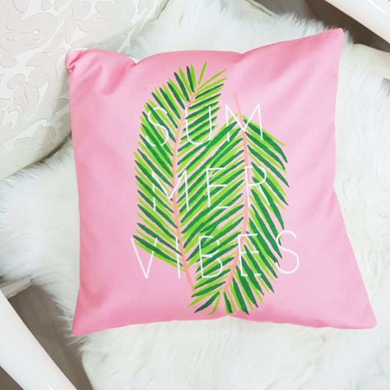 Pembe & Yeşil Summer Vibes Tropical Flamingo Desenli Dekoratif Kırlent Kılıfı