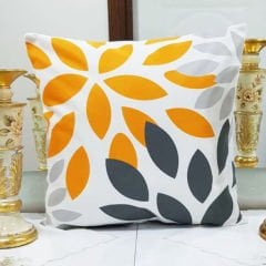 Turuncu & Gri Yapraklar Sonbahar Desenli Dekoratif Kırlent Kılıfı