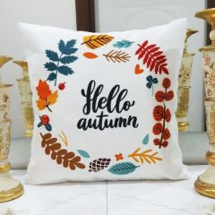 Renkli & Beyaz Sonbahar Desenli Dekoratif Kırlent Kılıfı