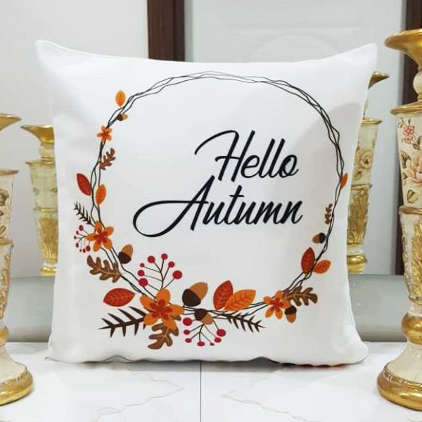 Renkli & Beyaz Taç Model Sonbahar Desenli Dekoratif Kırlent Kılıfı