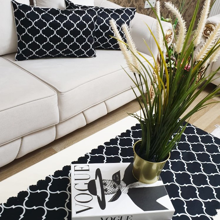 Fas Kapısı Desen Siyah 3 lü Kombin Set