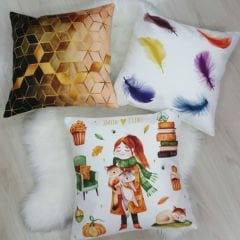 Sonbahar Temalı Kırlent Kılıfı 3'lü Kombin Set