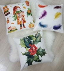 Sonbahar Temalı Kırlent Kılıfı 3'lü Kombin Set