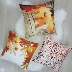 Sonbahar Temalı Kırlent Kılıfı 3'lü Kombin Set