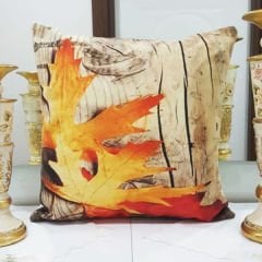 Turuncu Çınar Yapraklı Sonbahar Desenli Dekoratif Kırlent Kılıfı