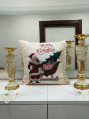 Krem & Kırmızı Noel Baba Ve Yılbaşı Desenli Kırlent Kılıfı