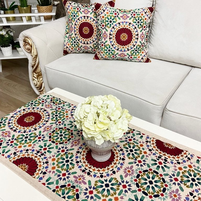 Goblen Dokuma Kırlent Kılıfı ve Runner 2+1 Set