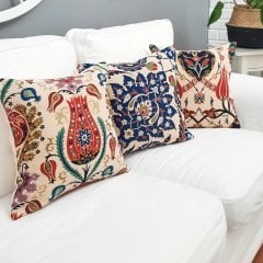 Goblen Dokuma Kırlent Kılıfı 3lü Çini Kombin Set